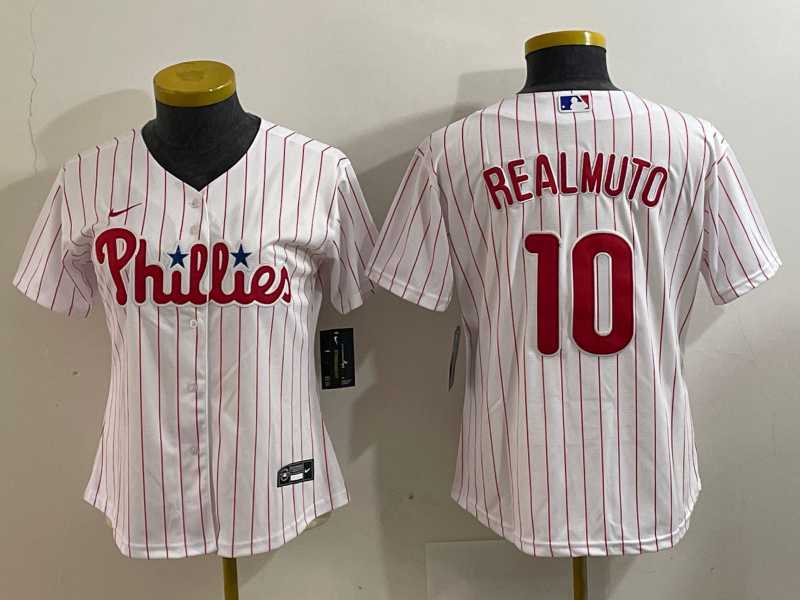 Womens Philadelphia Phillies #10 JT Realmuto White Stitched Cool Base Nike Jersey